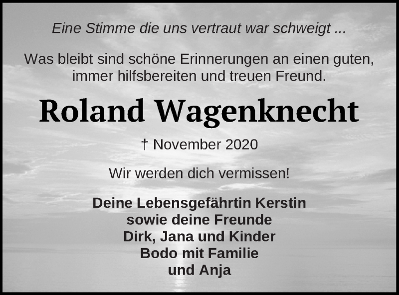  Traueranzeige für Roland Wagenknecht vom 11.12.2020 aus Neubrandenburger Zeitung