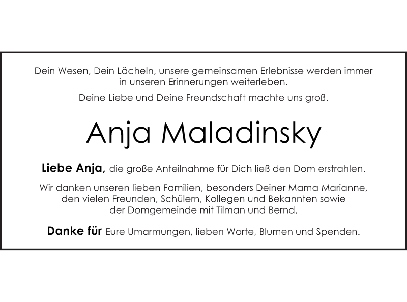  Traueranzeige für Anja Maladinsky vom 08.02.2020 aus Vorpommern Kurier