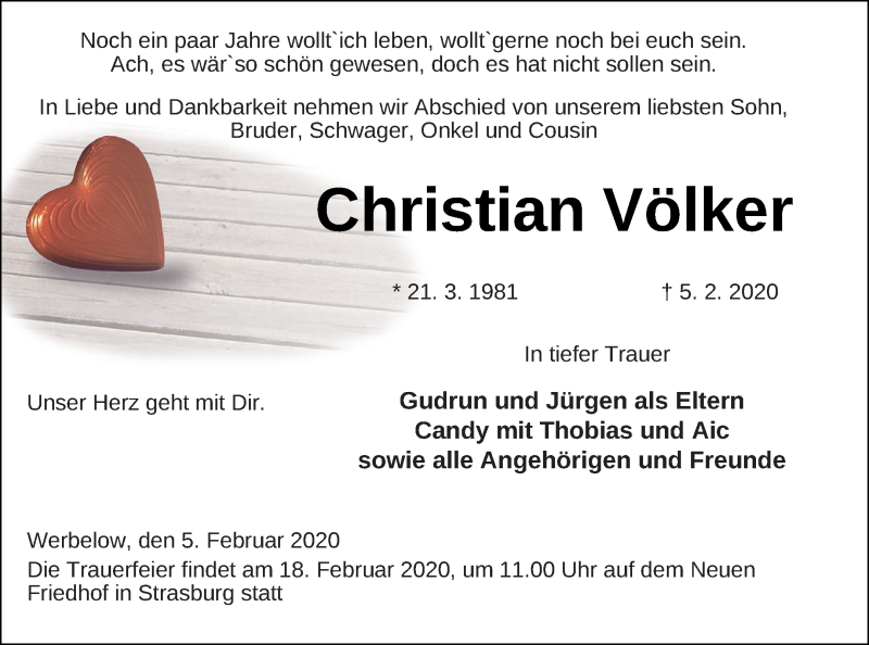  Traueranzeige für Christian Völker vom 11.02.2020 aus Prenzlauer Zeitung