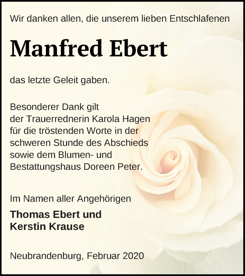 Traueranzeigen Von Manfred Ebert Trauer Nordkurier