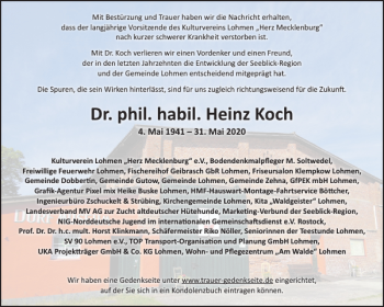 Traueranzeigen Von Dr Phil Habil Heinz Koch Trauer Nordkurier