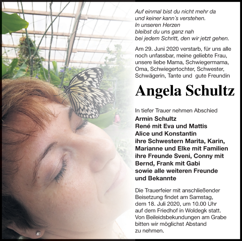  Traueranzeige für Angela Schultz vom 08.07.2020 aus Haff-Zeitung