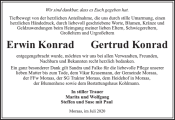 Traueranzeigen Von Erwin Und Gertrud Konrad Trauer Nordkurier