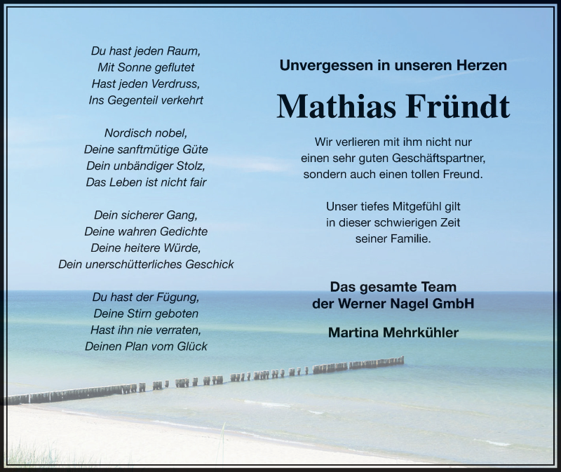  Traueranzeige für Mathias Fründt vom 25.07.2020 aus Mecklenburger Schweiz