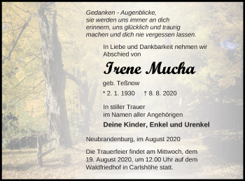 Traueranzeigen Von Irene Mucha | Trauer Nordkurier