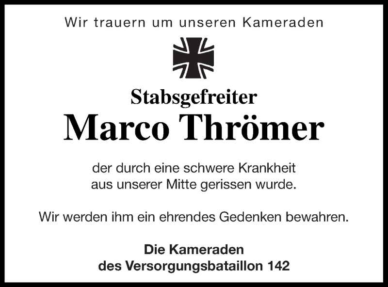  Traueranzeige für Marco Thrömer vom 15.08.2020 aus Neubrandenburger Zeitung