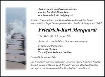 Traueranzeigen Von Friedrich Karl Marquardt Trauer Nordkurier