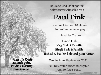 Traueranzeigen Von Paul Fink Trauer Nordkurier