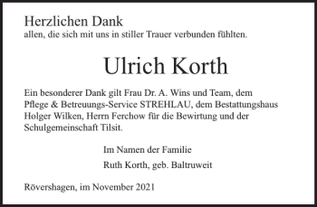 Traueranzeigen Von Ulrich Korth Trauer Nordkurier