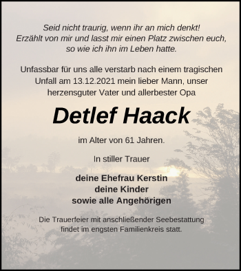 Traueranzeigen Von Detlef Haack Trauer Nordkurier