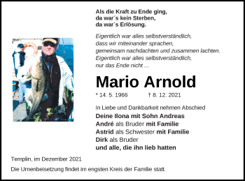 Traueranzeigen Von Mario Arnold Trauer Nordkurier