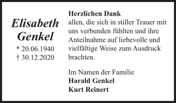 Traueranzeigen Von Elisabeth Genkel Trauer Nordkurier