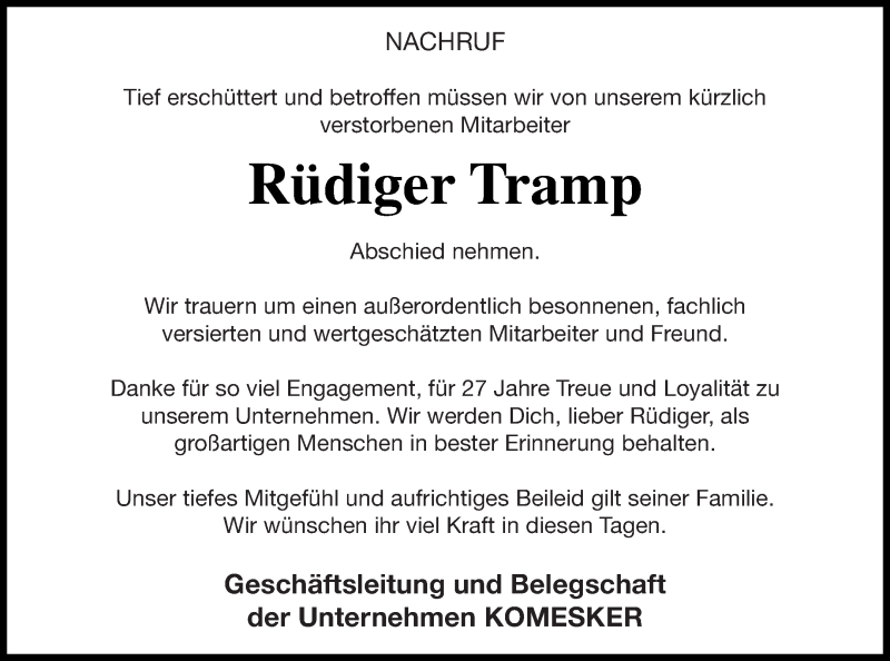  Traueranzeige für Rüdiger Tramp vom 06.02.2021 aus 