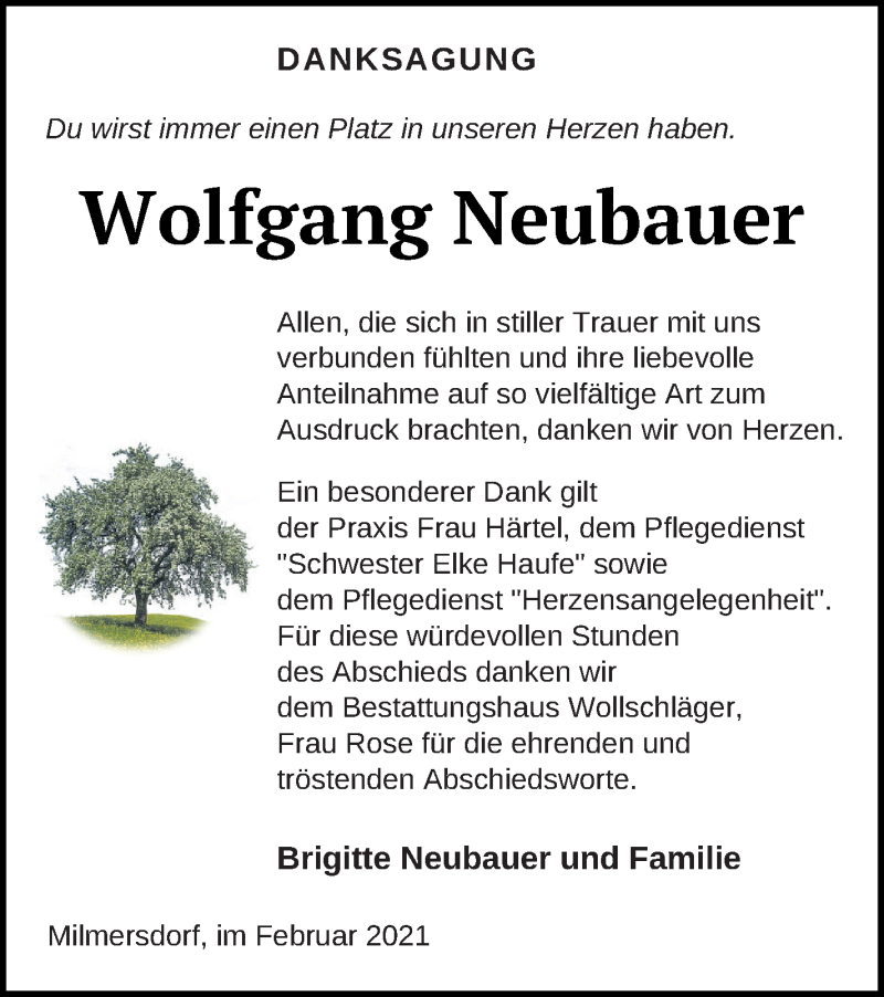 Traueranzeigen Von Wolfgang Neubauer Trauer Nordkurier