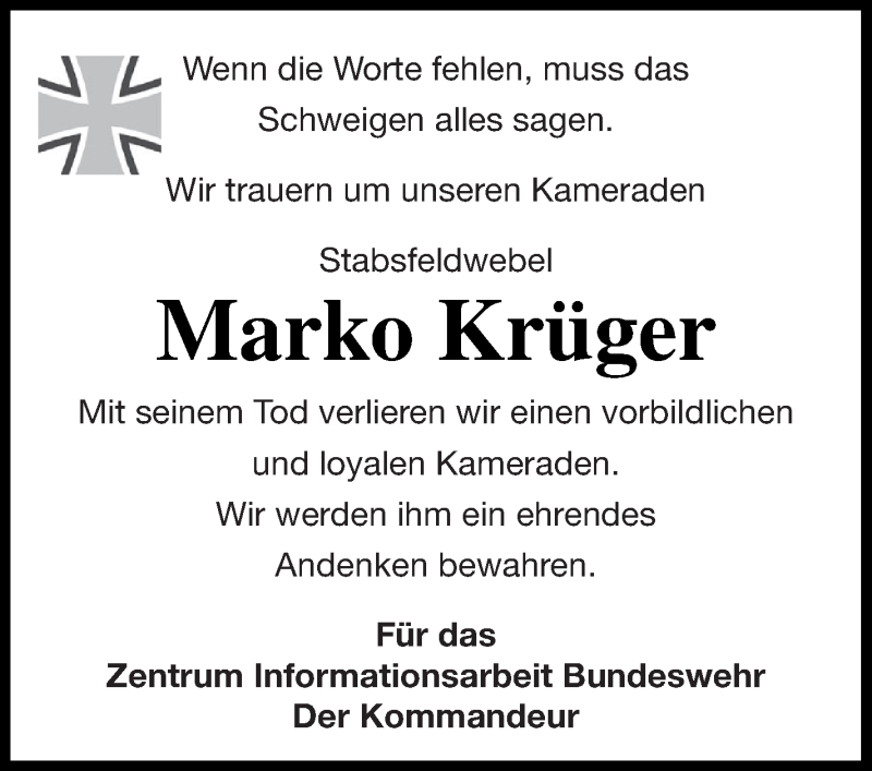 Traueranzeige für Marko Krüger vom 12.03.2021 aus Haff-Zeitung