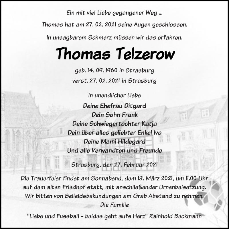  Traueranzeige für Thomas Telzerow vom 06.03.2021 aus Neubrandenburger Zeitung