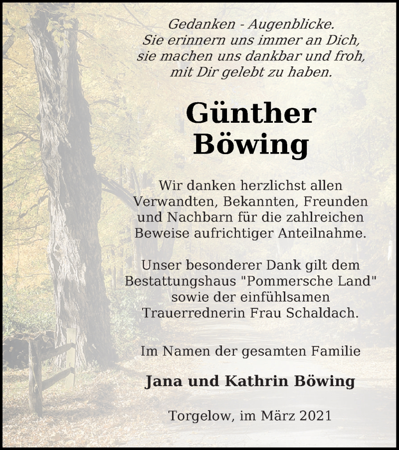  Traueranzeige für Günther Böwing vom 03.04.2021 aus Haff-Zeitung