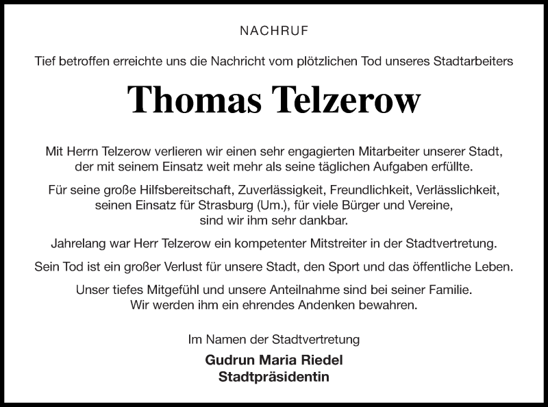  Traueranzeige für Thomas Telzerow vom 13.03.2021 aus Pasewalker Zeitung