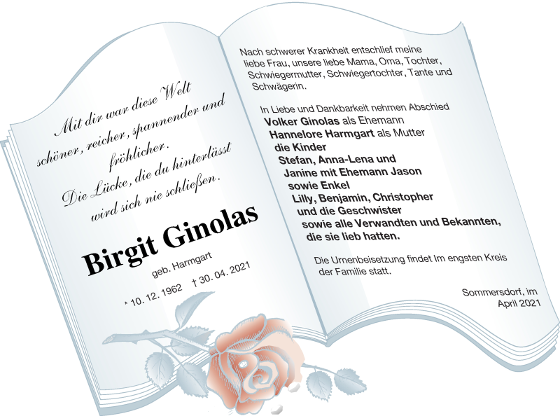 Traueranzeige für Birgit Ginolas vom 07.05.2021 aus Pasewalker Zeitung