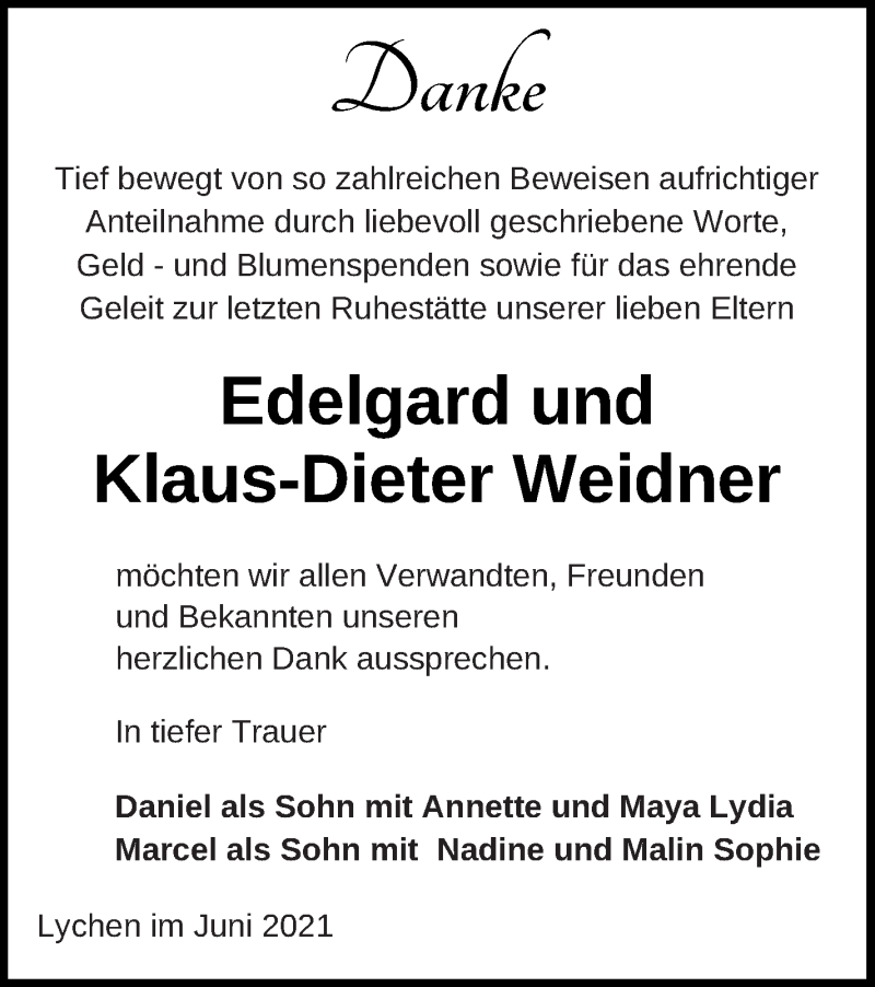 Traueranzeigen Von Edelgard Weidner Trauer Nordkurier