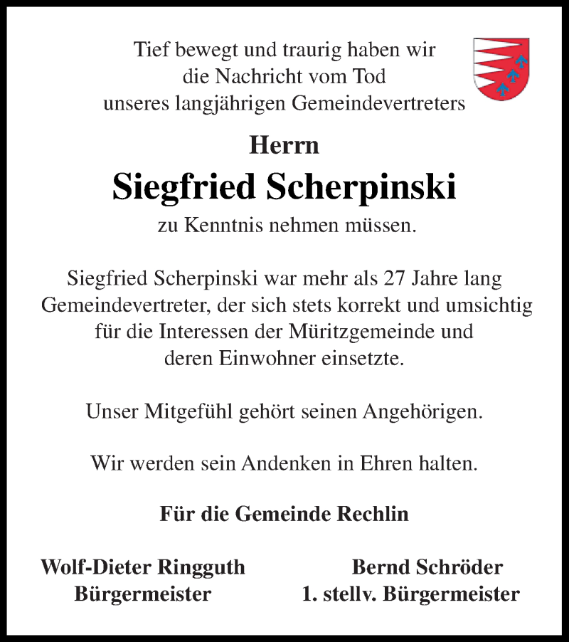  Traueranzeige für Siegfried Scherpinski vom 04.06.2021 aus Müritz-Zeitung
