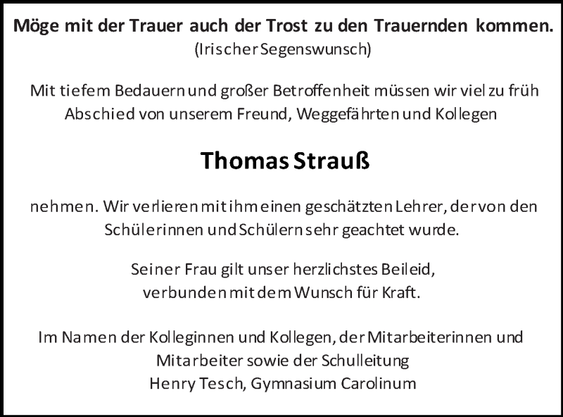  Traueranzeige für Thomas Strauß vom 19.06.2021 aus Strelitzer Zeitung
