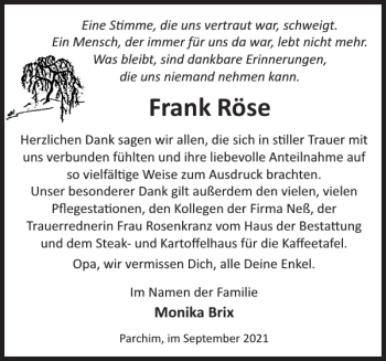 Traueranzeigen Von Frank R Se Trauer Nordkurier