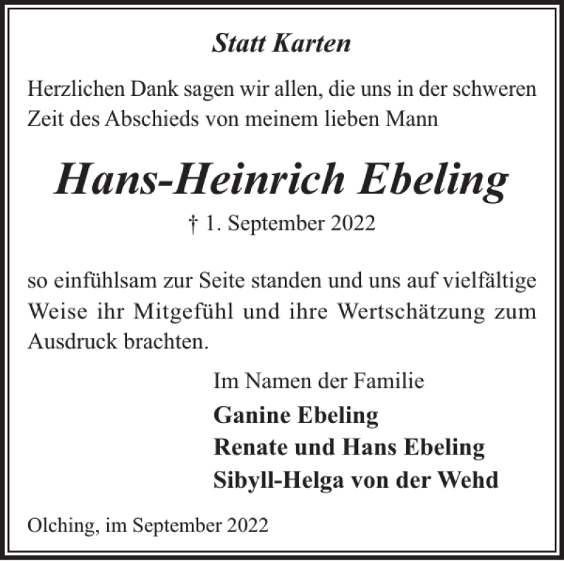 Traueranzeigen Von Hans Heinrich Ebeling Trauer Nordkurier