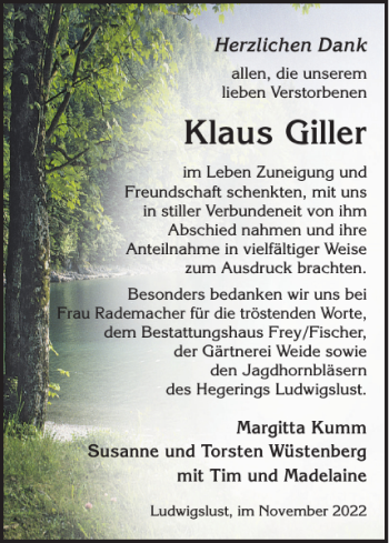 Traueranzeigen Von Klaus Giller Trauer Nordkurier