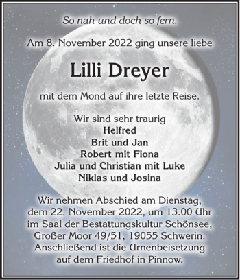 Traueranzeigen Von Lilli Dreyer Trauer Nordkurier