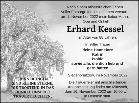 Traueranzeigen Von Erhard Kessel Trauer Nordkurier