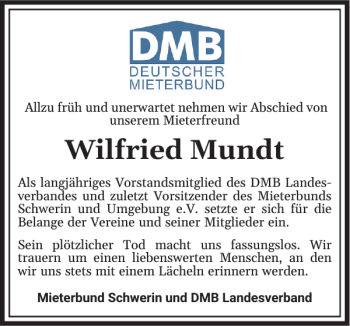 Traueranzeigen Von Wilfried Mundt Trauer Nordkurier