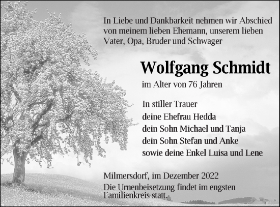 Traueranzeigen Von Wolfgang Schmidt Trauer Nordkurier