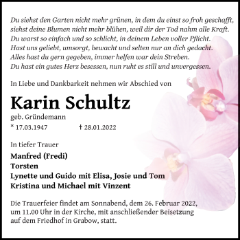 Traueranzeige von Karin Schultz von Müritz-Zeitung