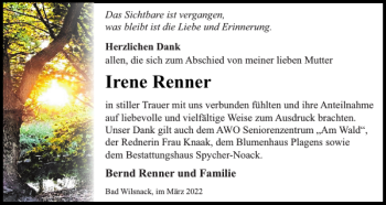 Traueranzeigen Von Irene Renner | Trauer Nordkurier