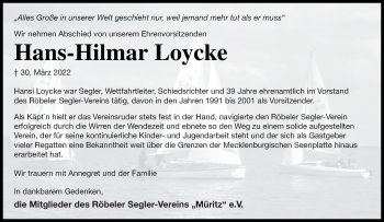 Traueranzeige von Hans-Hilmar Loycke von Müritz-Zeitung
