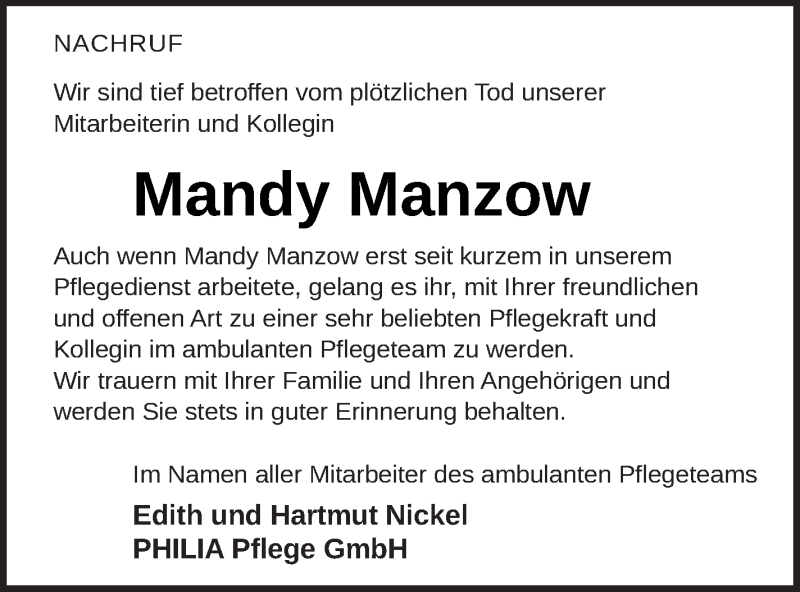  Traueranzeige für Mandy Manzow vom 08.04.2022 aus Mecklenburger Schweiz