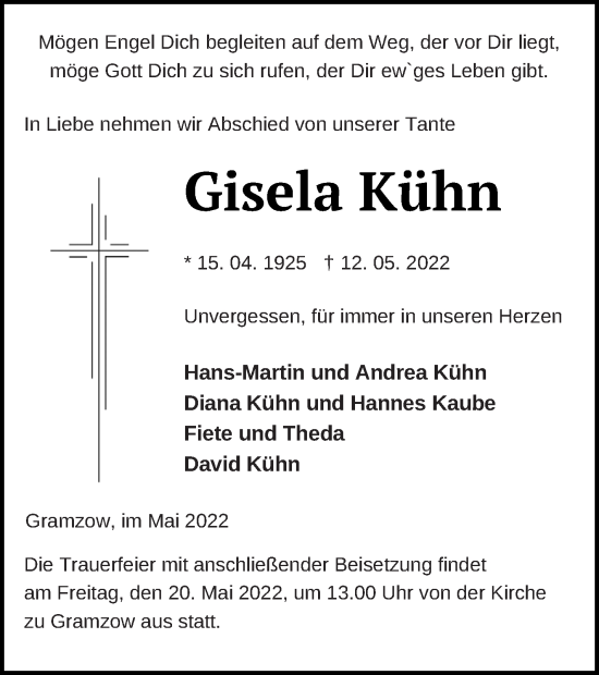Traueranzeige von Gisela Kühn von Prenzlauer Zeitung