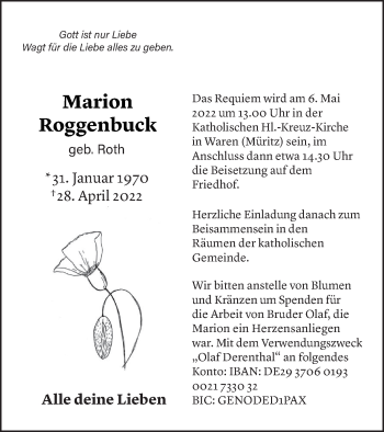 Traueranzeigen Von Marion Roggenbuck Trauer Nordkurier