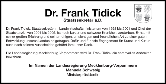 Traueranzeigen Von Frank Tidick Trauer Nordkurier