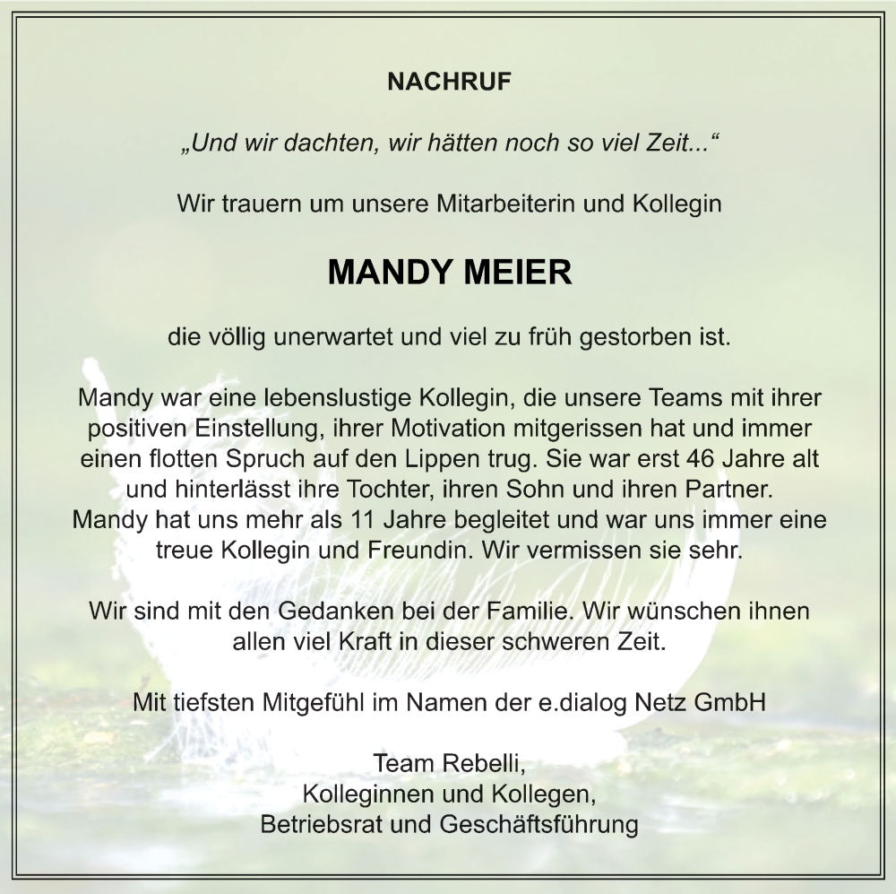 Traueranzeigen Von Mandy Meier Trauer Nordkurier