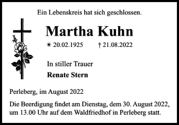 Traueranzeigen Von Martha Kuhn Trauer Nordkurier