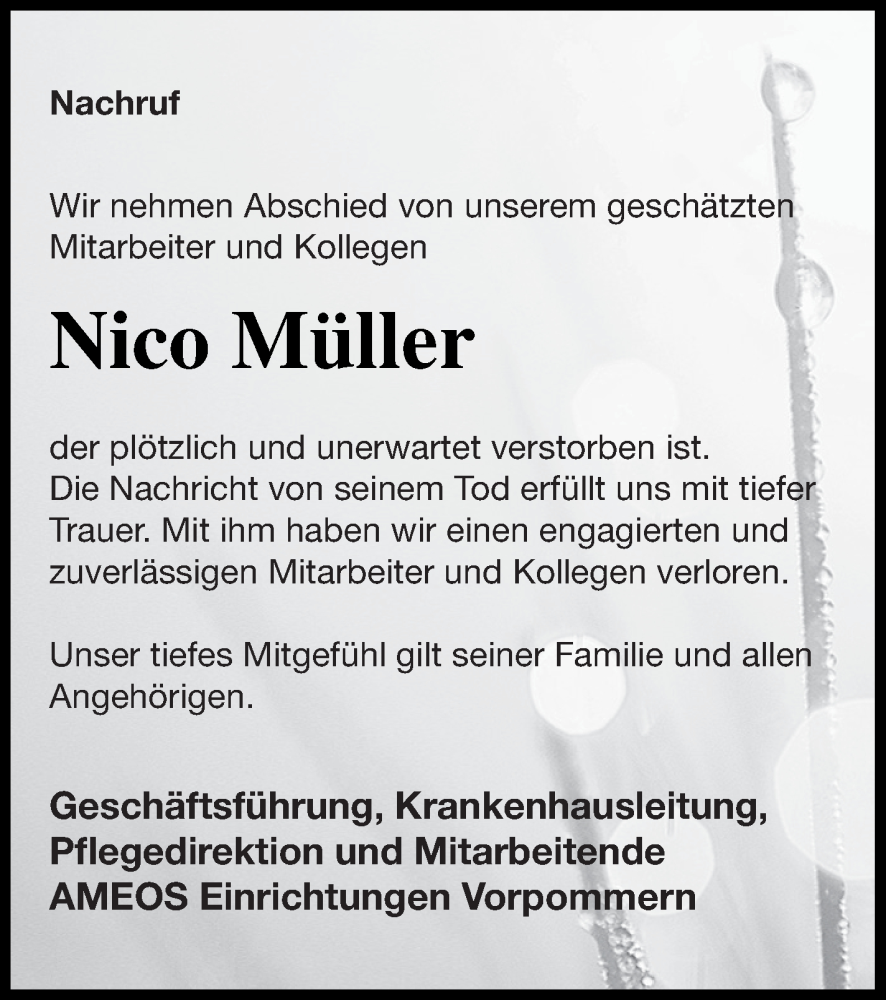 Traueranzeige für Nico Müller vom 20.08.2022 aus Haff-Zeitung