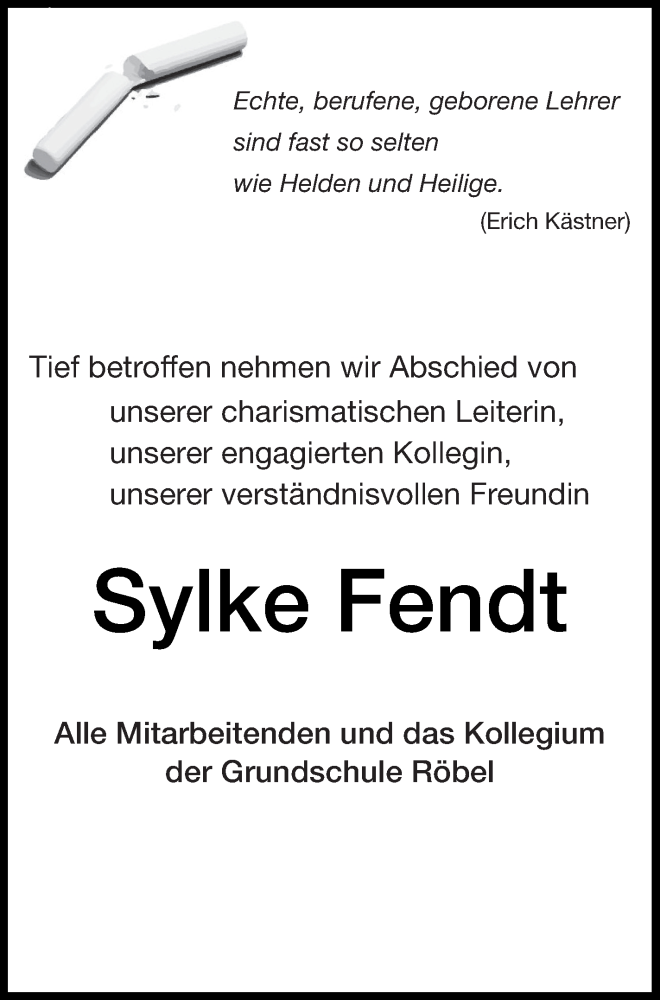  Traueranzeige für Sylke Fendt vom 13.08.2022 aus Müritz-Zeitung