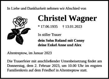 Traueranzeigen Von Christel Wagner Trauer Nordkurier