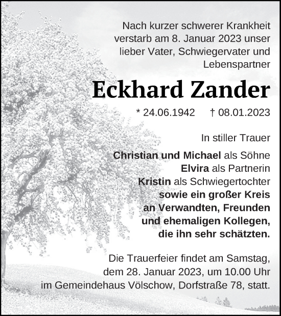 Traueranzeigen Von Eckhard Zander Trauer Nordkurier