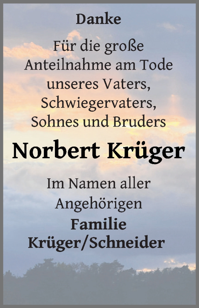  Traueranzeige für Norbert Krüger vom 17.11.2023 aus Templiner Zeitung