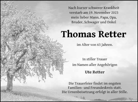 Traueranzeigen Von Thomas Retter Trauer Nordkurier