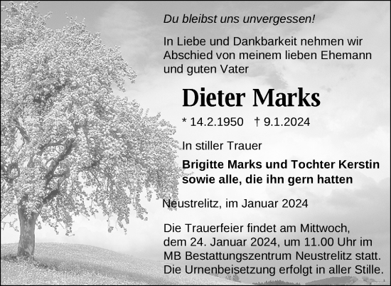 Traueranzeigen Von Dieter Marks | Trauer Nordkurier