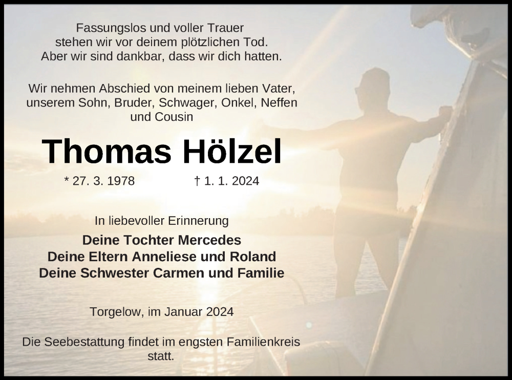  Traueranzeige für Thomas Hölzel vom 10.01.2024 aus Haff-Zeitung